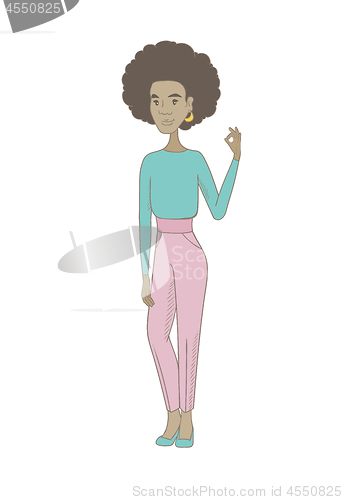Image of Young african hippie woman showing ok sign.