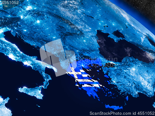 Image of Greece with embedded flag from space