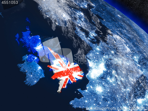 Image of United Kingdom with embedded flag from space