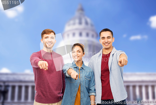 Image of friends pointing at you over capitol building