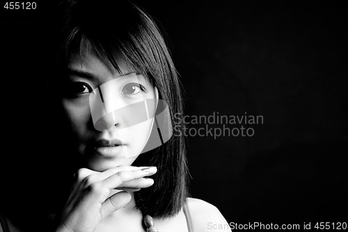 Image of Beautiful asian woman in black and white