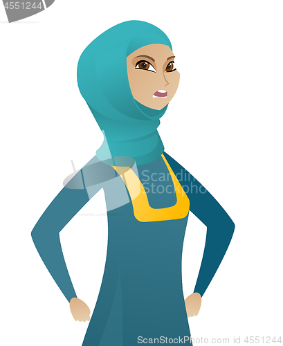Image of Young muslim angry business woman screaming.