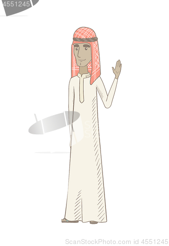 Image of Young muslim man waving his hand.