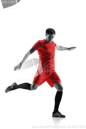 Image of Professional football soccer player isolated on white background