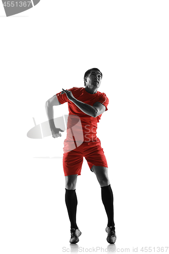 Image of Professional football soccer player isolated on white background