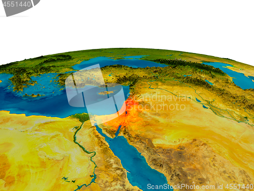 Image of Israel on model of planet Earth