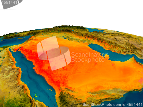 Image of Saudi Arabia on model of planet Earth