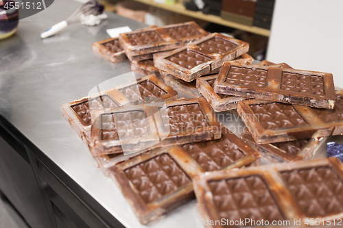 Image of chocolate in candy molds at confectionery shop