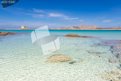 Image of Pelosa beach, Sardinia, Italy.