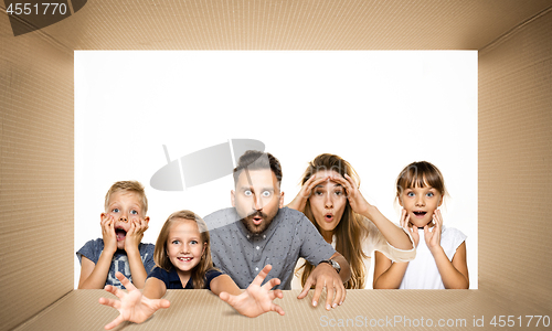 Image of Shocked people opening the biggest postal package