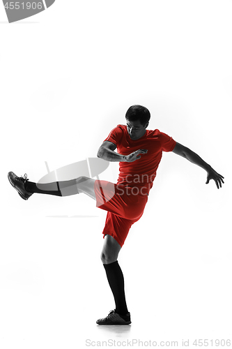 Image of Professional football soccer player isolated on white background