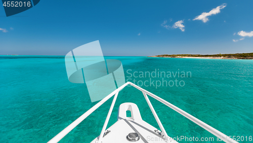 Image of view from boat keel to ocean