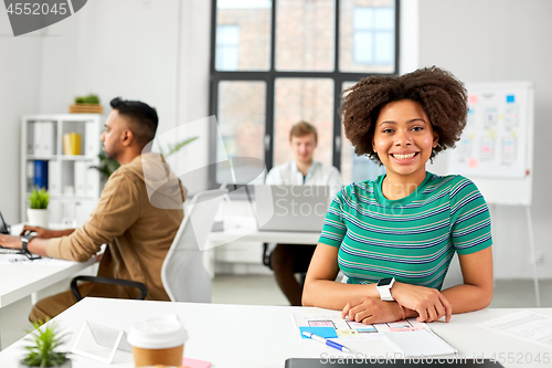 Image of happy smiling african american woman at office