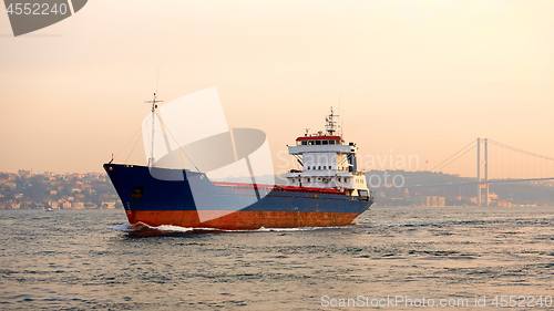 Image of A cargo ship in the Bosphorus, Istanbul, Turkey.