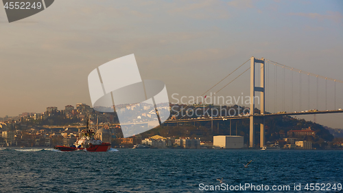 Image of The Bosphorus Bridge connecting Europe and Asia.