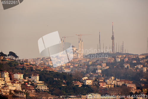 Image of Istanbul Camlica Mosque or Camlica Tepesi Camii under construction. Camlica Mosque is the largest mosque in Asia Minor. Istanbul, Turkey.