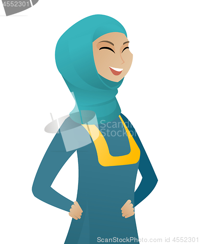 Image of Young muslim business woman laughing.