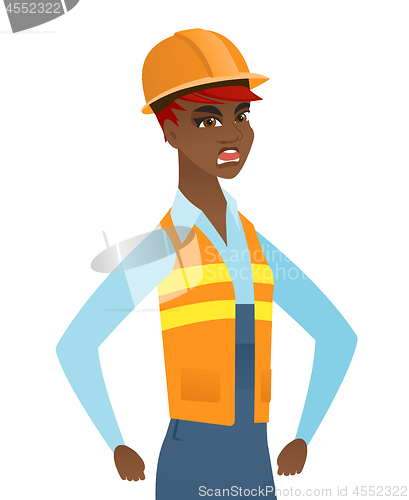 Image of Young african-american angry builder screaming.