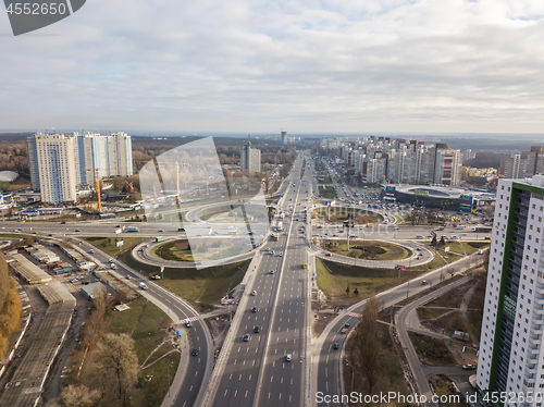 Image of Aerial View of freeway traffic highway. Kiev, capital of Ukraine