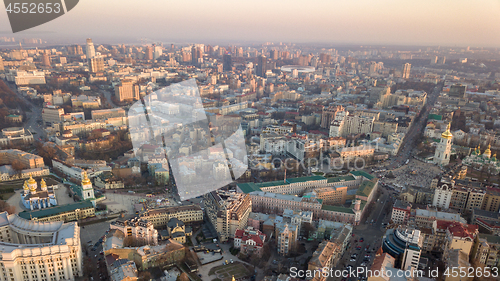 Image of Sophia Tower and square, city center and Olympic Stadium in the city of Kiev