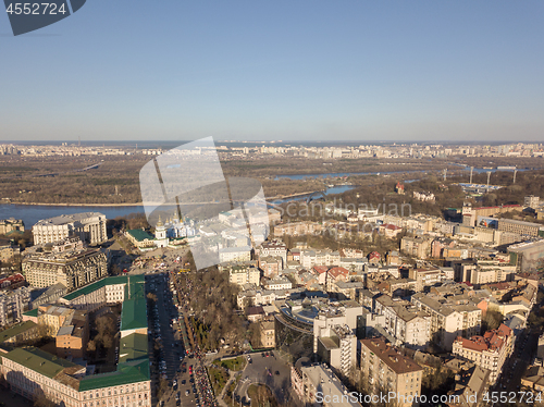 Image of Aerial view of the central part of Kiev and Hydropark and left bank district, Ukraine