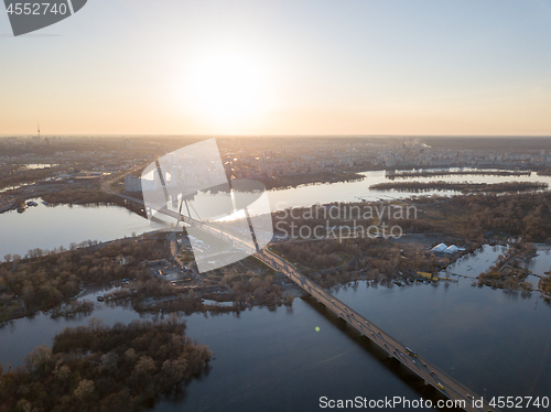 Image of Aerial view on the city of Kiev and the Dnieper River with a bridge