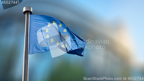 Image of Icon bitcoin on the blue EU flag.