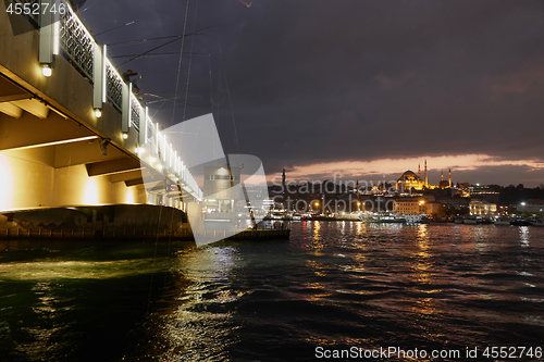 Image of panoramic view of the bridge at night Turkey Istanbul