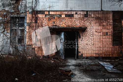 Image of Abandoned doorway to Jupiter Factory in Chernobyl Exclusion zone