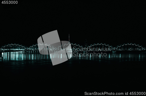 Image of Railroad Bridge In The Night