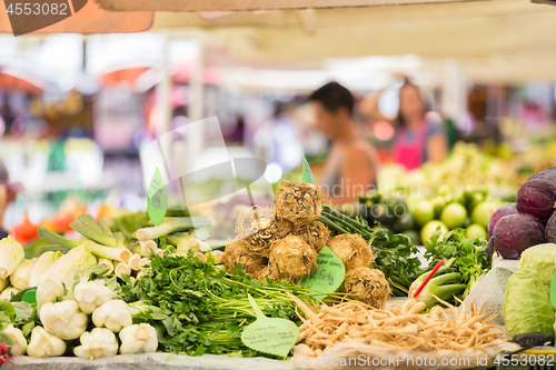 Image of Farmers\' market stall.