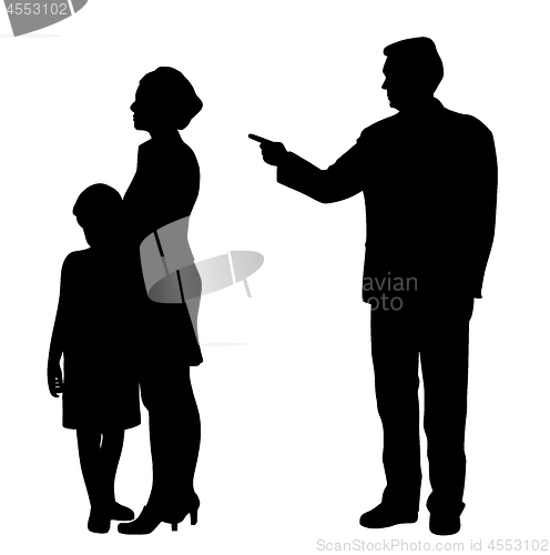 Image of Abusive man husband father emotionally abusing woman wife and scared child