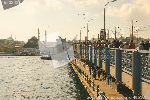 Image of Fishermen on the Galata Bridge in Istanbul