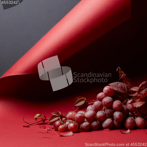 Image of ripe fresh red grapes on a red background
