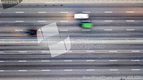 Image of Aerial view traffic on the road blurred background. Photo from the drone