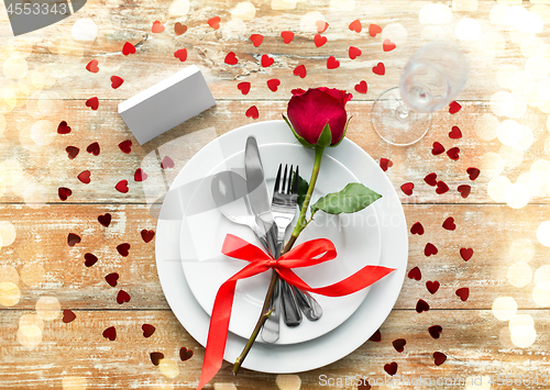 Image of close up of table setting for valentines day
