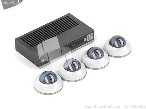 Image of Dome security cameras and digital video recorder