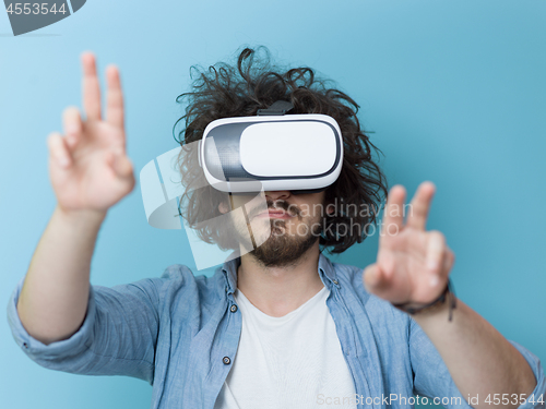 Image of man using VR headset glasses of virtual reality