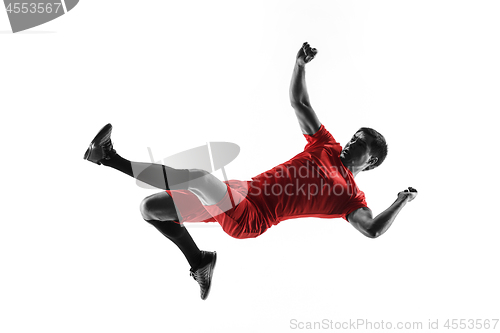 Image of Professional football soccer player isolated on white background