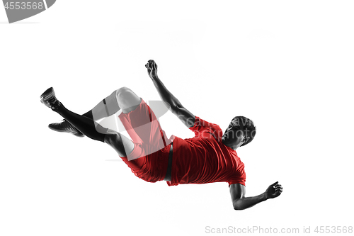 Image of Professional football soccer player isolated on white background