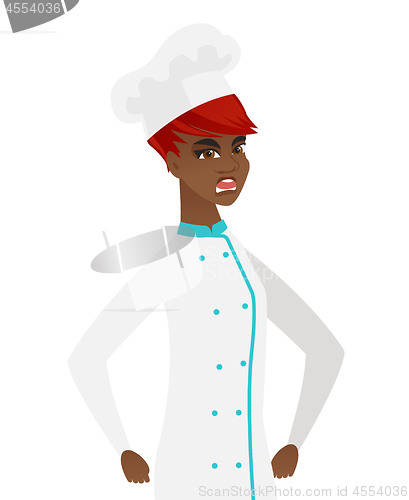 Image of Young african-american angry chef screaming.