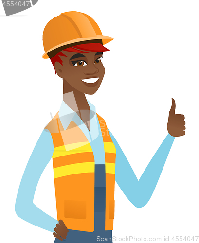 Image of Young african-american builder giving thumb up.