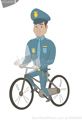 Image of Young hispanic police officer on bicycle.