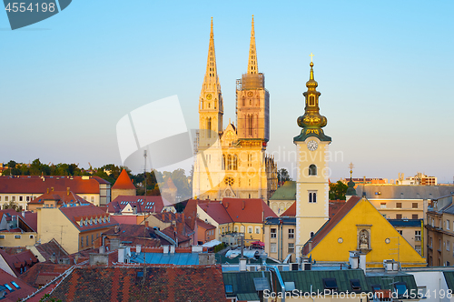 Image of Zagreb Cathedral at sunset. Croatia