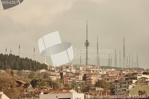 Image of Landscape panoramic view to the historical part of Istanbul, Turkey with the television towers.