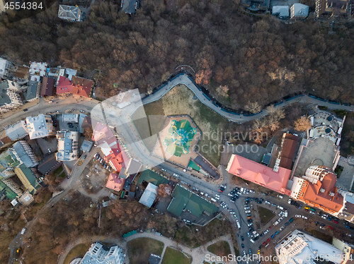 Image of on top of view of St. Andrew\'s Church or the Cathedral of St. Andrew in sity Kyiv