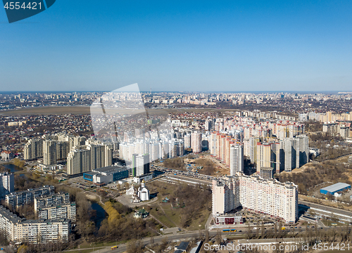 Image of Panorama view of the city in spring on a sunny day