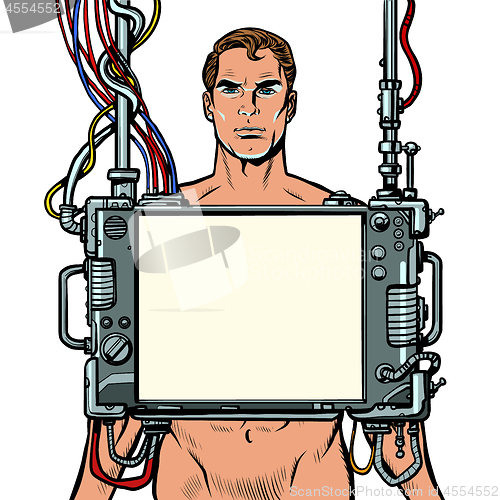 Image of medical examination of men, internal organ scan screen tool