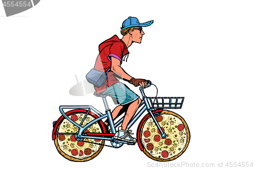 Image of pizza delivery. bike courier service