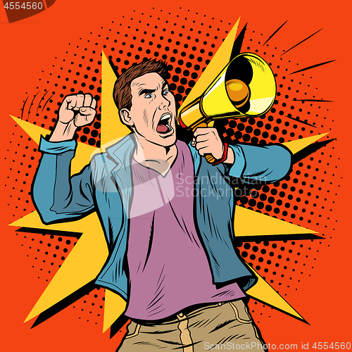 Image of male protester with megaphone